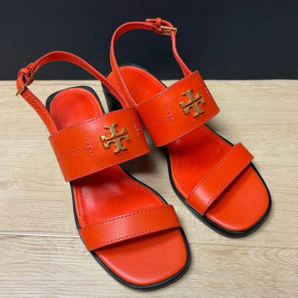 TORY BURCH Mini Everly Heel Slingback Sandals Desert Flower Orange